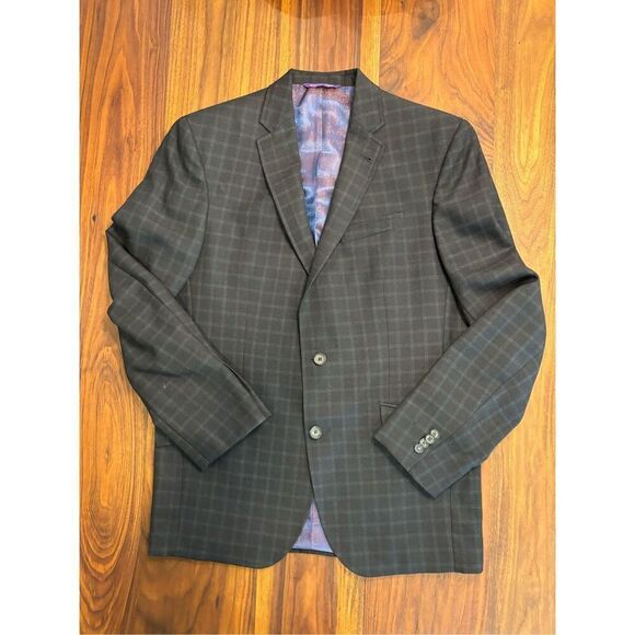 Ted Baker Other - Ted Baker Men's Black Purple Windowpane Notch Lapel Long Sleeve Sport Coat Sz 42